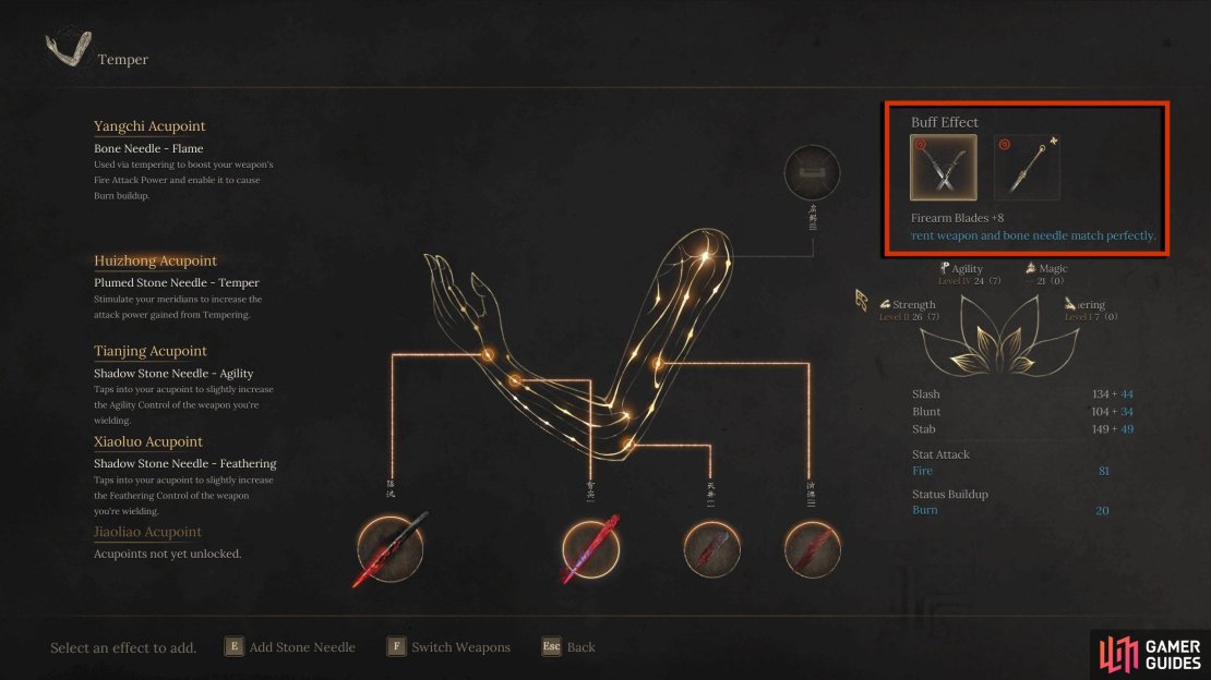 Look in the top right to see if your weapons are compatible with the Needle you want to use. Blue writing = Good, Red writing = Bad.