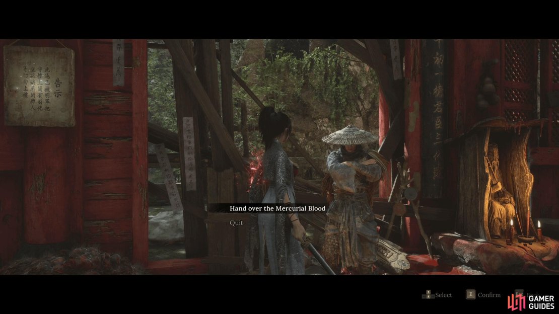 Go back to Nian at the Shu Sanctum Shrine and hand over the Mercurial Blood to him.
