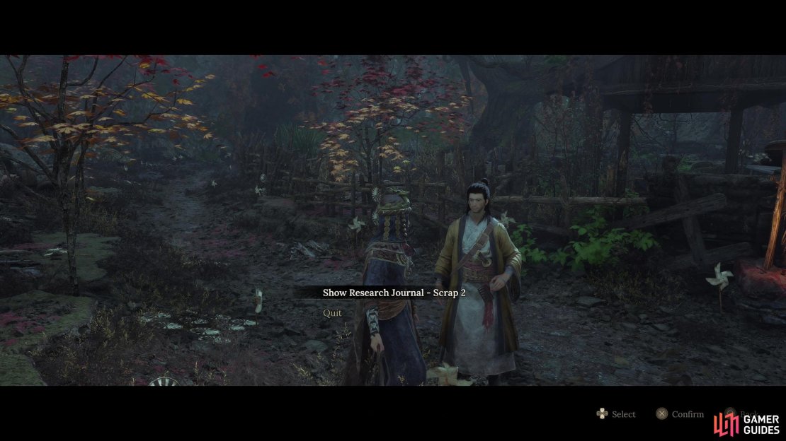 After defeating the optional boss, have over the Research Scraps 2 to He Youzai, back at the shrine.