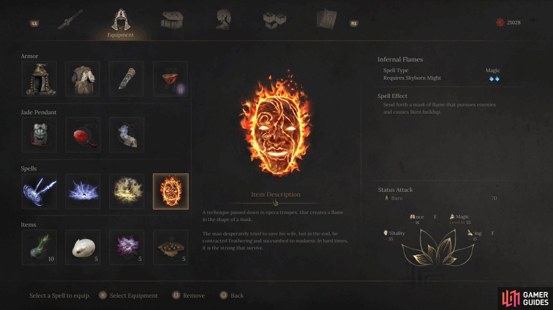 Infernal Flames remains a potent spell throughout the entirety of Wuchang: Fallen Feathers.