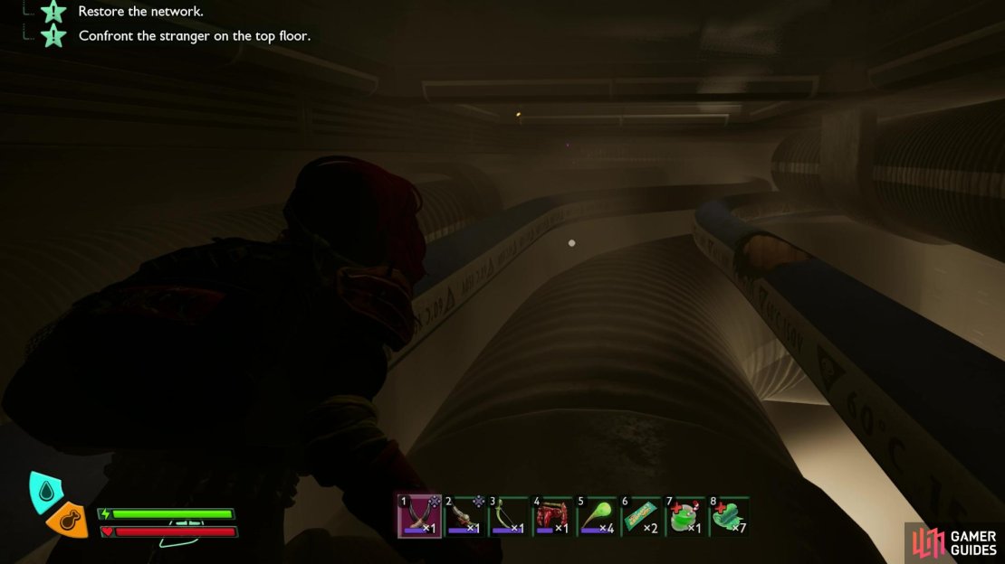 Go underneath the power line room and start repairing the cut cables. There&rsquo;s three of them. Image via Gamer Guides / Obsidian.