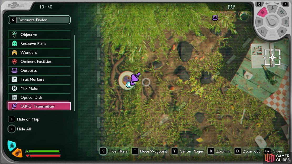 You need to go where my cursor is on the map to start making your way to the Bushwhacker location in Grounded 2. Don’t forget your Ant Buggy. Image via Gamer Guides / Obsidian.