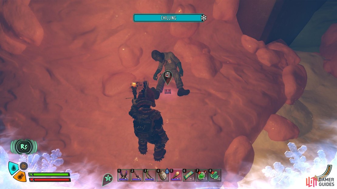 You can find the Ice Cream Cart Disk location by the dead human near the strawberry ice cream cone spillage inside the southern end of the cart. Image via Gamer Guides / Obsidian.