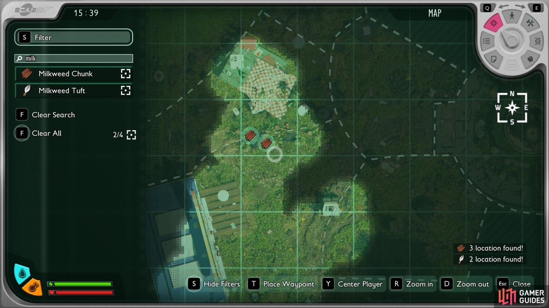 You can find Milkweed Tufts and Chunks along the border of Picnic and Snackbar. Image via Gamer Guides / Obsidian.