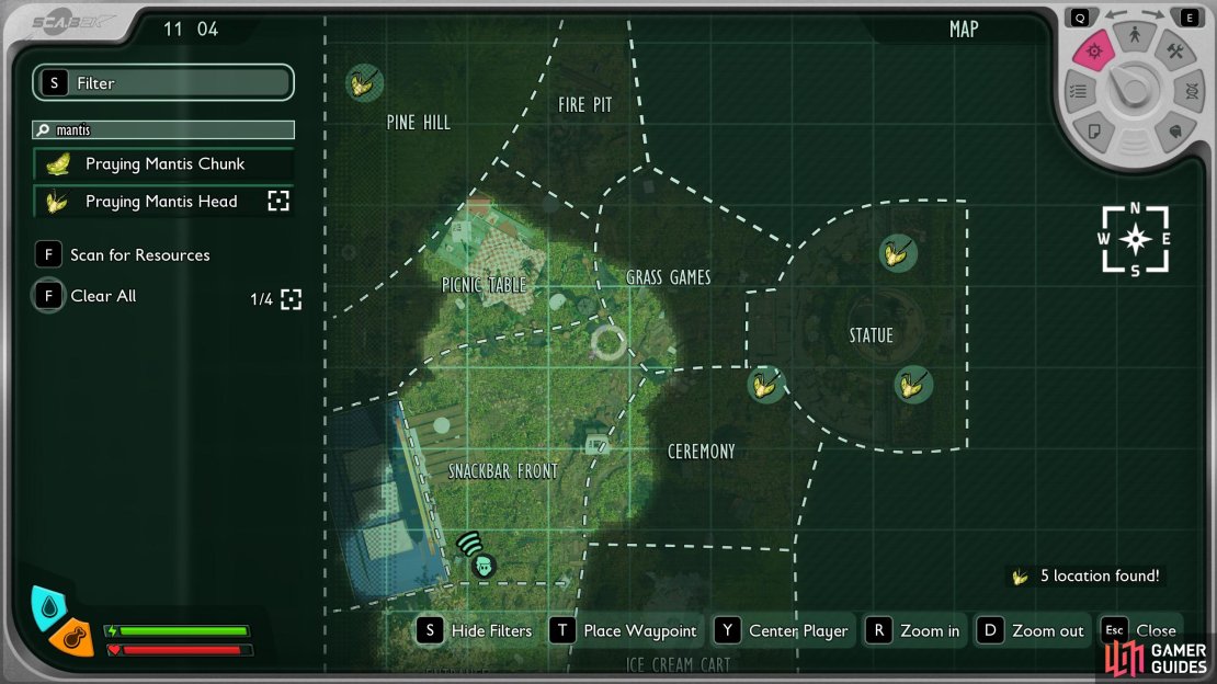 Once you defeat a Praying Mantis Nymph, you can use the resource scanner to accurately find their locations, Image via Gamer Guides / Obsidian.