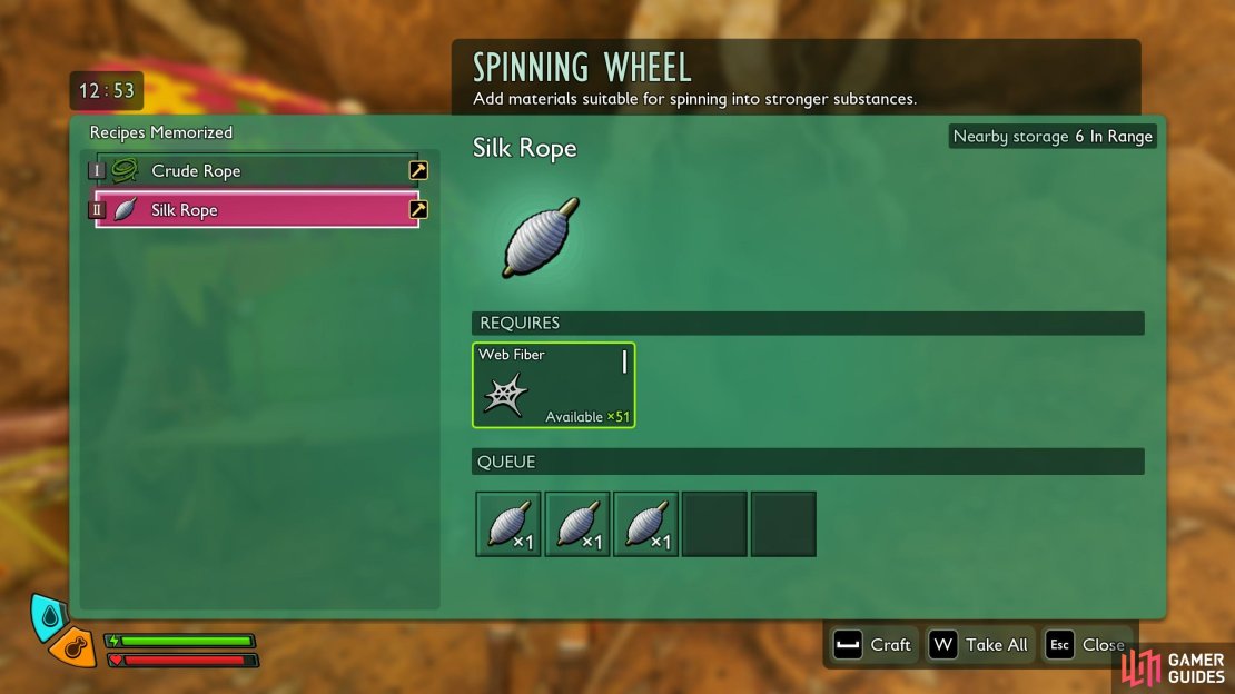 You need to unlock the Spinning Wheel to begin crafting Silk Ropes in Grounded 2. Image via Gamer Guides / Obsidian.