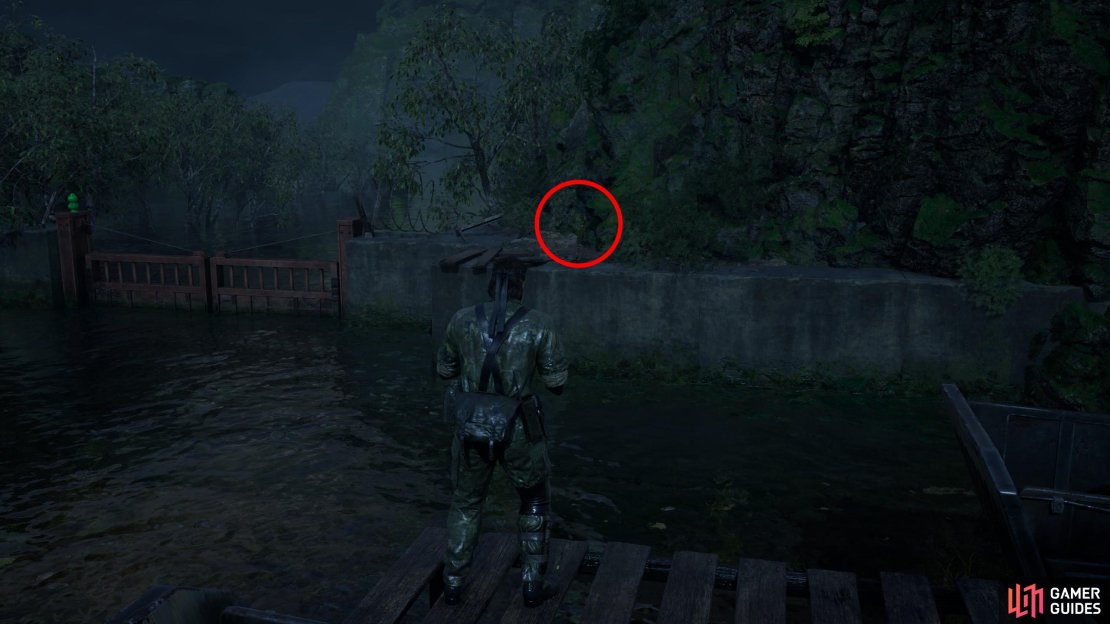 Head west from the entrance to this area to find a gate and a concrete wall. This GA-KO is on a ledge north of the gate.
