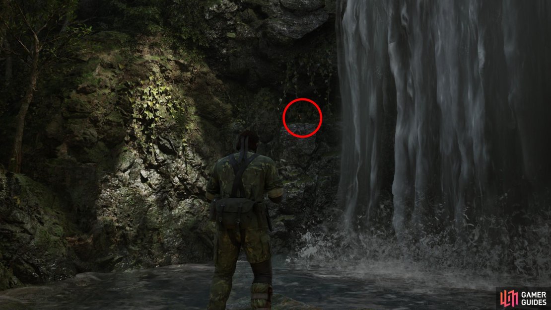 After the scene behind the waterfall, exit back out through the waterfall to the Tikhogornyj area and now that you have your weapons aim northeast to find this GA-KO on the cliffs near the waterfall.