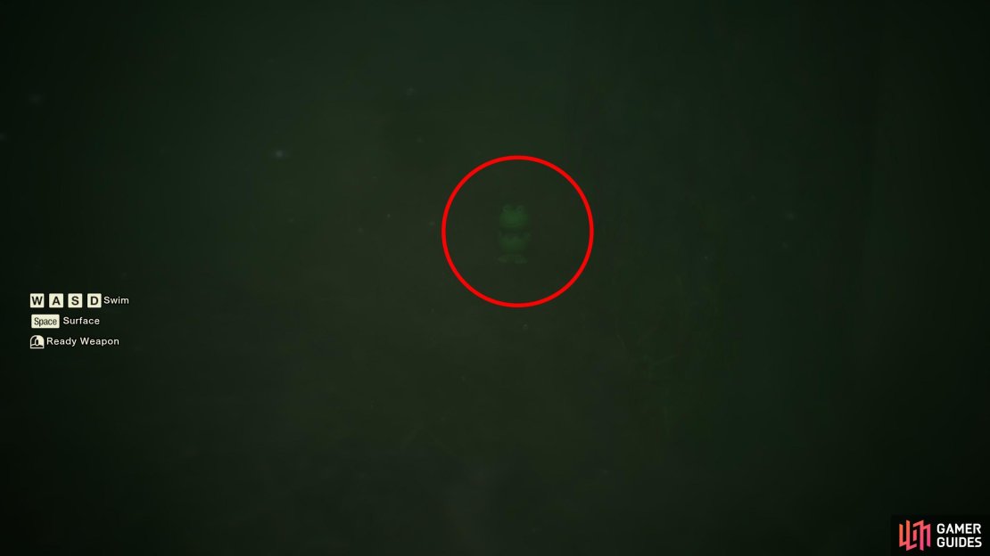 Swim to the northeastern shore of this area and turn northwest to find a tree along some cliffs. GA-KO 12 is on this tree’s branch, and if you dive and search the pond floor here you’ll also find this Kerotan near the tree.