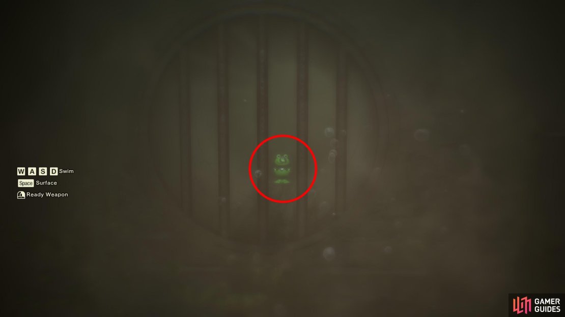 From the entrance to the Ponizovje West area, wade/swim west, then north to find a small dock. Dive and search west of this dock to find this Kerotan past a sewer grate.