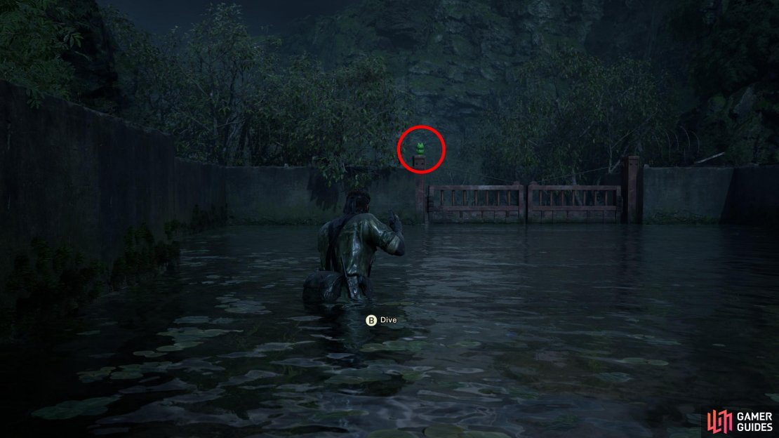 From where you entered the Ponizovje Warehouse: Exterior area, wade west to find a gate in the water. This Kerotan is on the concrete wall near the gate.