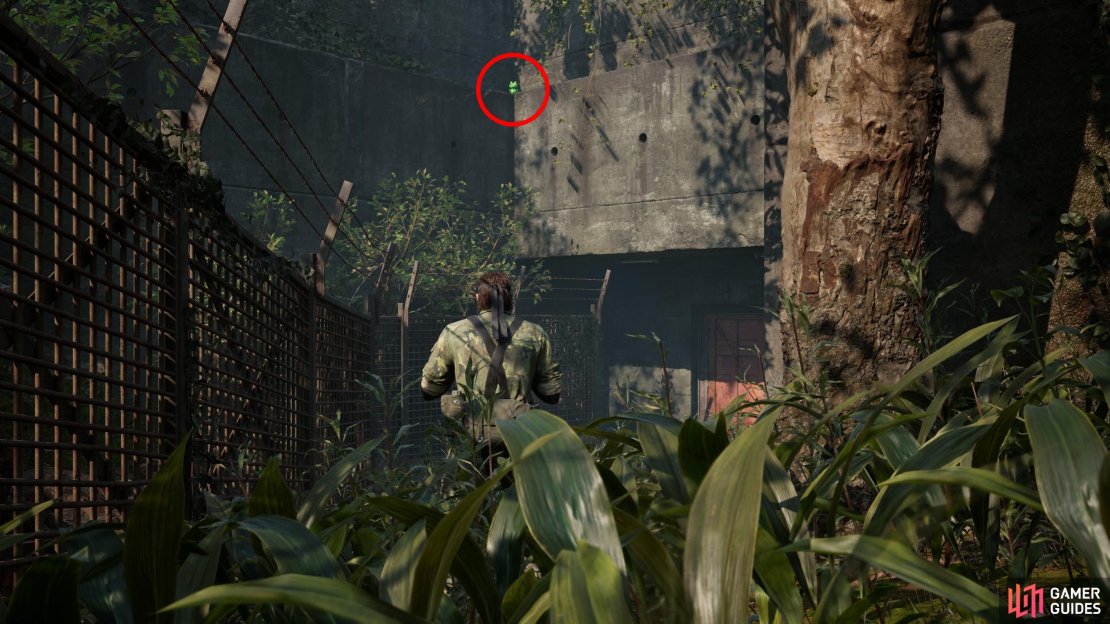 Head northeast from the exit to the Ponizovje Warehouse, then turn around to find this Kerotan above you in the corner of the building you just exited.