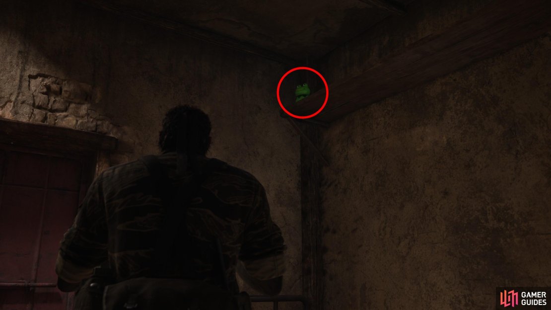 In the Krasnogorje Mountaintop Ruins area, go downstairs and look up at the corner to find this Kerotan on a shelf near the ceiling.