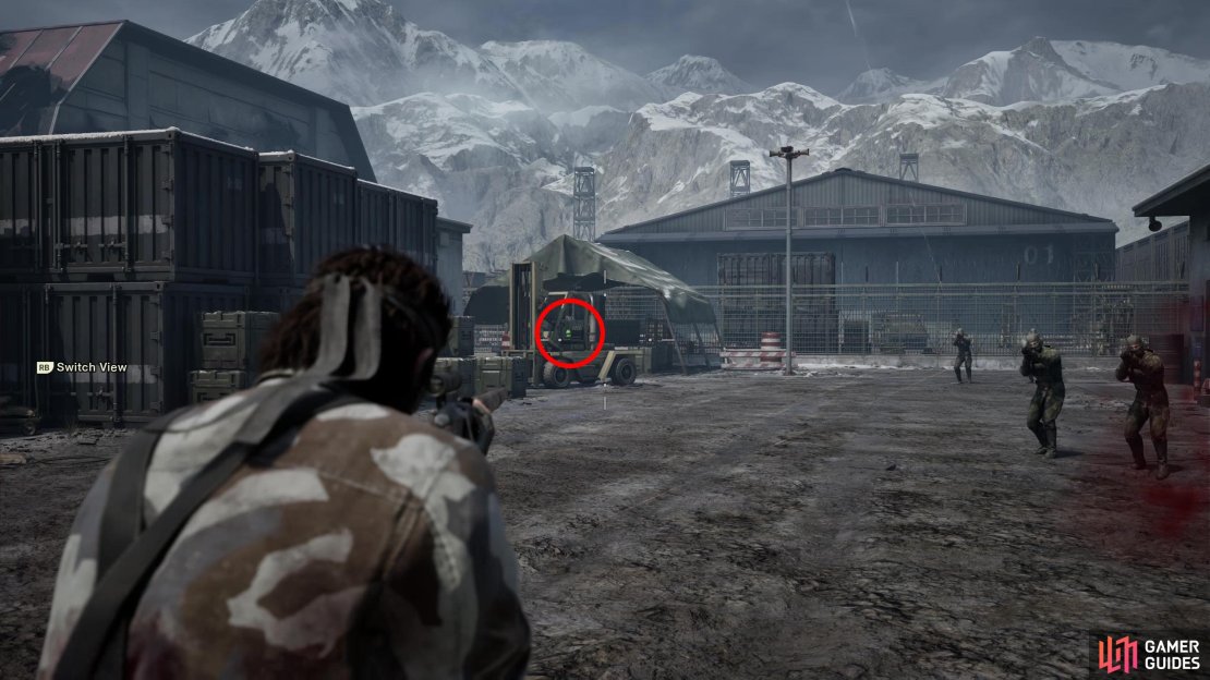 On the Groznyj Grad Runway South screen, when Eva stops look left to spot this Kerotan on a forklift. The GA-KO is also nearby, to the right, on some barrels.