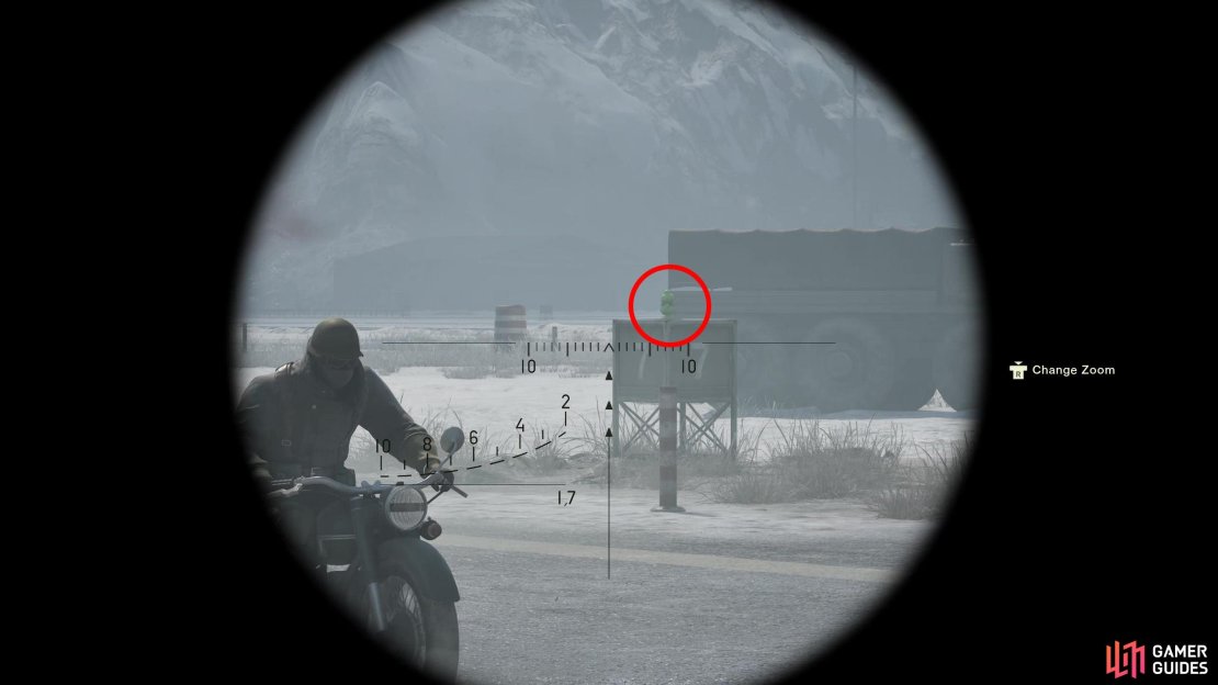 During the first Groznyj Grad Runway screen, aim back and right to spot this Kerotan atop the “7” sign.