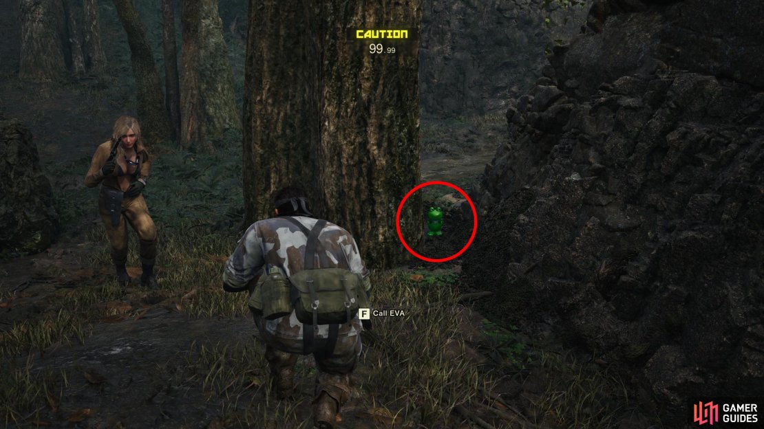 From the entrance to this area, head northeast to find a fork. At this fork is a large tree - search behind it to find this Kerotan.