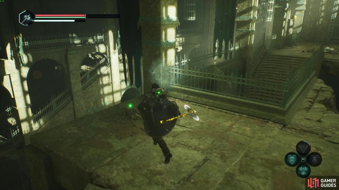 Find a hidden ladder in a nearby cell to access this otherwise missable reward in Arcas Spire. Image via Gamer Guides. / Nacon.