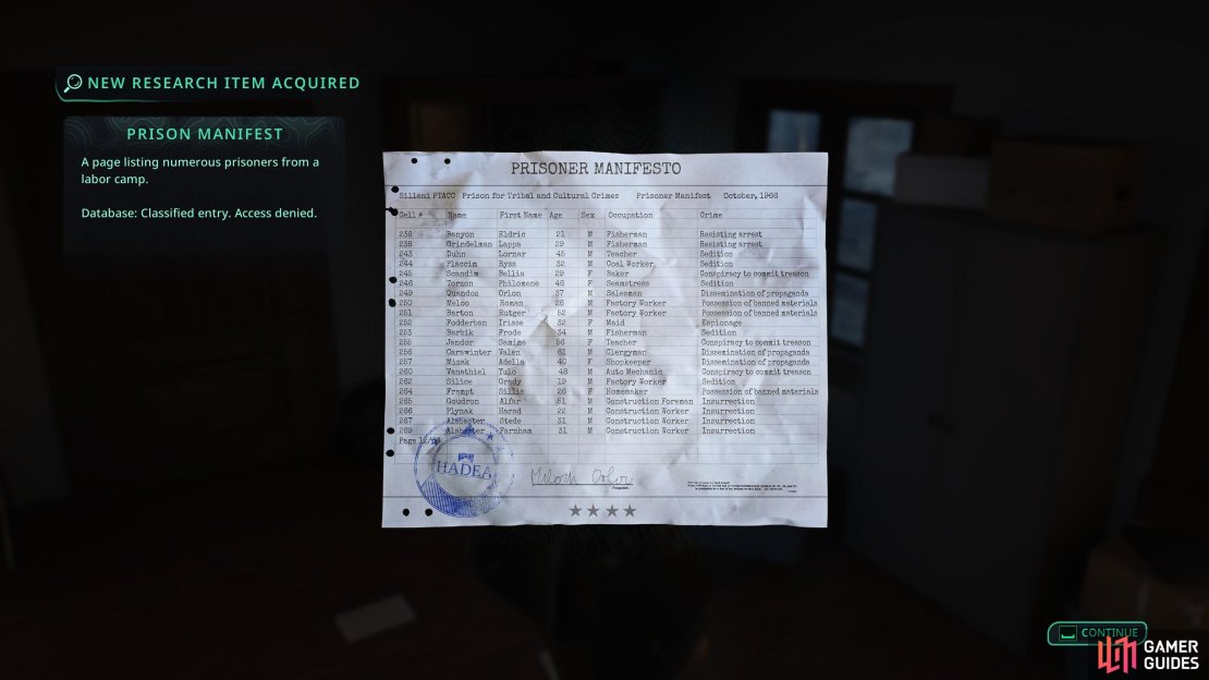 This research item is a reward awaiting you inside the Captain’s Office. Image via Gamer Guides / Nacon.