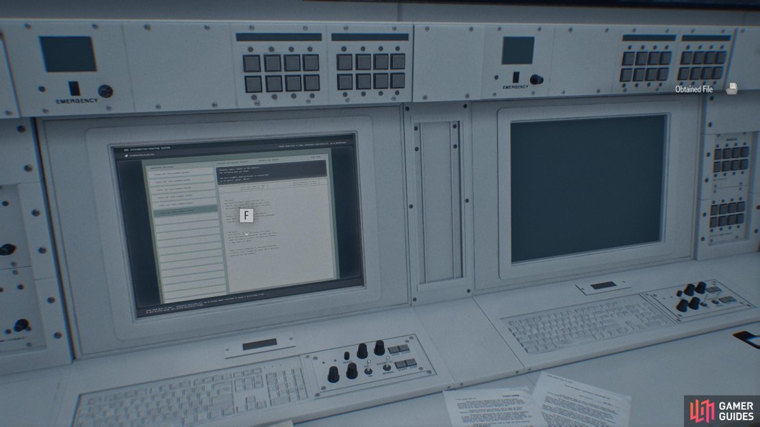 Almost all files in ARK are on easy to see PC terminals or are safe codes. It should make those file locations much easier to see. Image via Gamer Guides / Capcom
