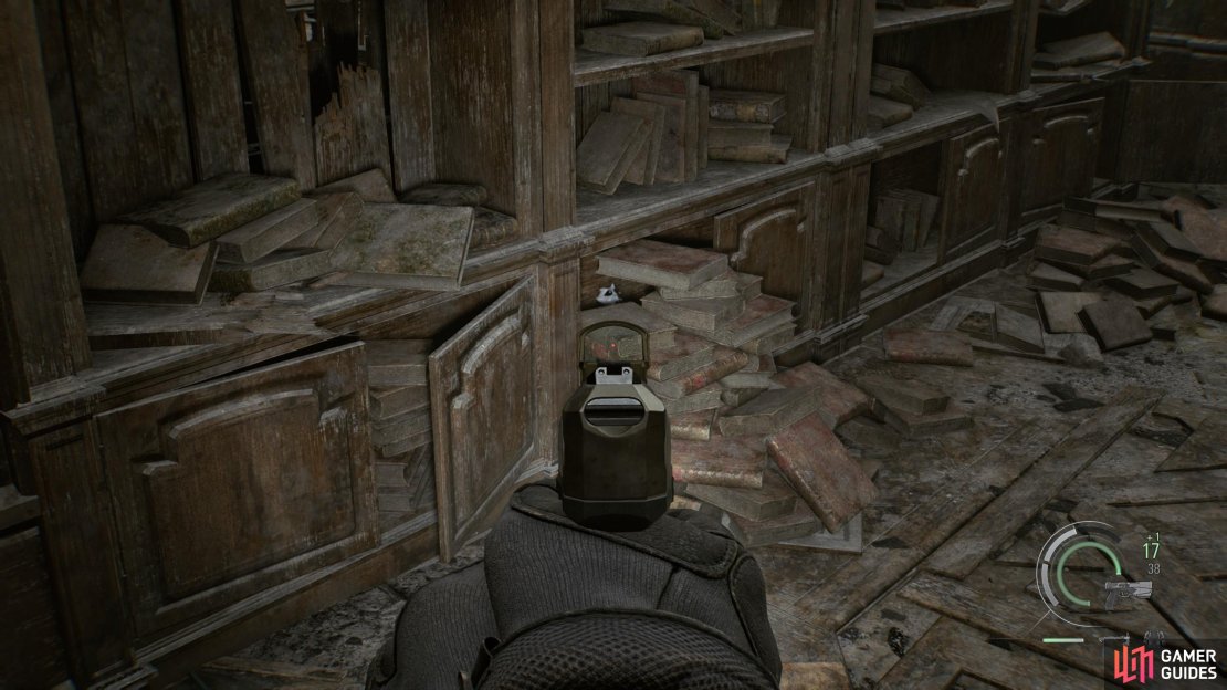 Here&rsquo;s an example of the RPD Library Rac statue hiding. Image via Gamer Guides / Capcom.