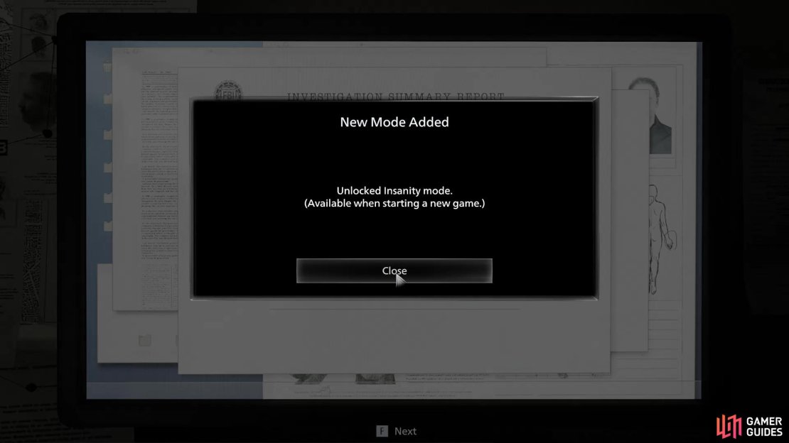 Completing the main story will unlock Insanity mode. Image via Gamer Guides / Capcom.