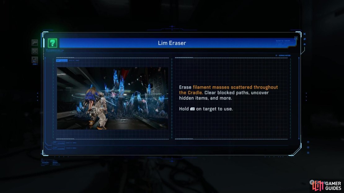 The Lim Eraser is an ability for Diana that lets you destroy the filament masses.