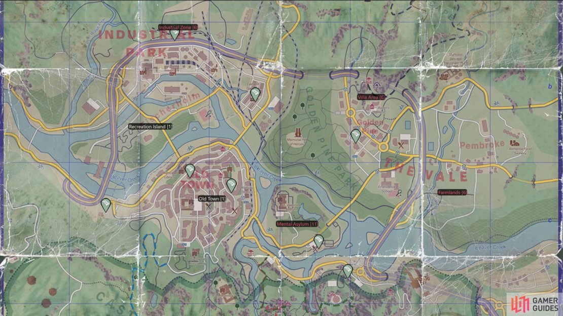 Here’s where to find all Hidden Truths with Spark in Dying Light: The Beast. Check the pins for exact locations on the world map. Image via Gamer Guides.