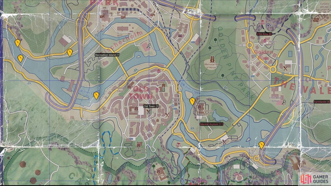 We figured a map of the branch locations will help you out getting the legendary beaver easter egg weapons. Image via Gamer Guides.