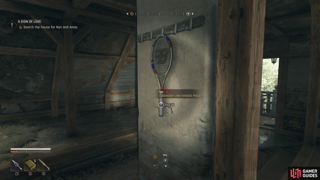 You can find the legendary tennis racket in one of the mansions in The Villa region. Image via Gamer Guides / Techland.