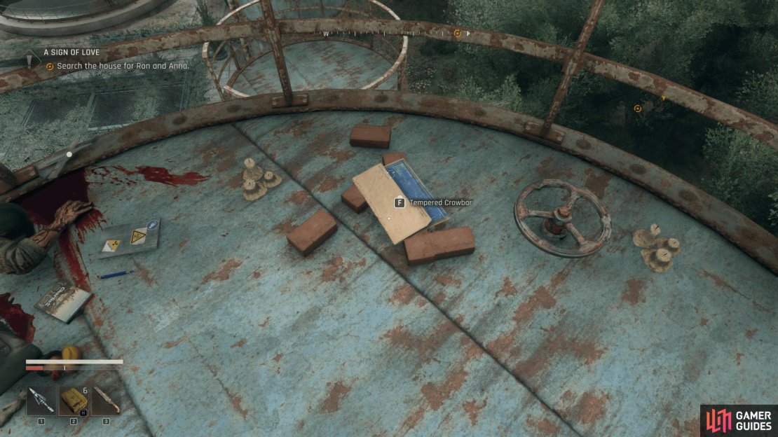 Climb to the top of the sewage silos in the farmlands and then look for this legendary quality blueprint. Image via Gamer Guides / Techland.