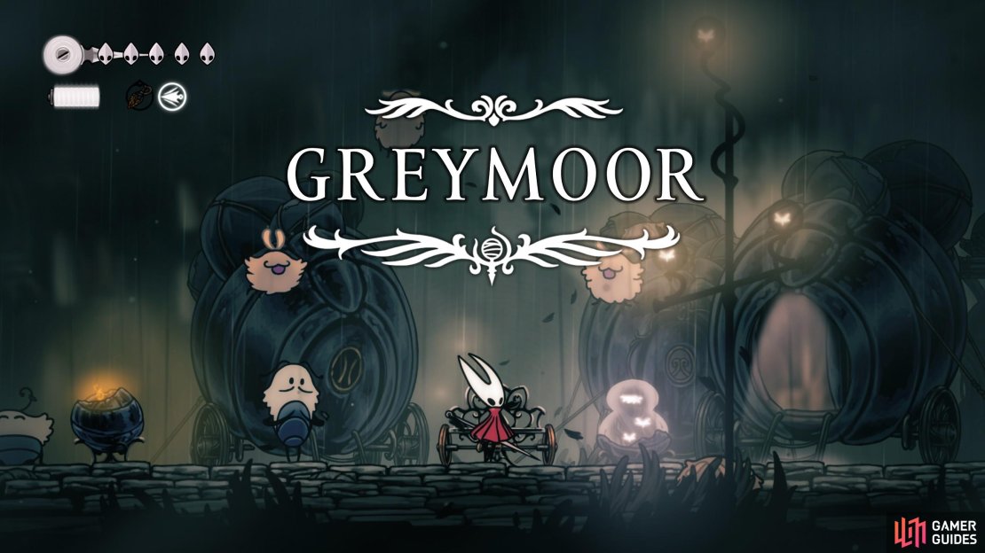 Take the Flea Caravan to Greymoor and you will unlock a bench, as you can see here. Image via Gamer Guides / Team Cherry. 