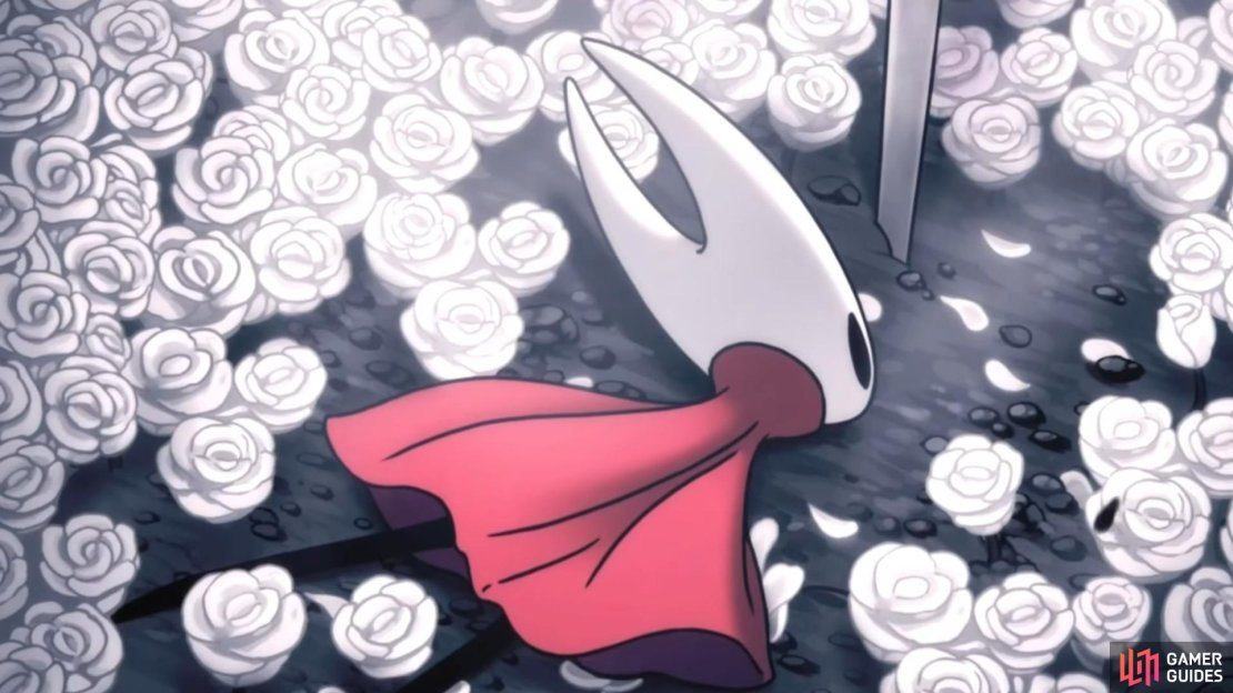 This ending allows you to unlock Act 3, as long as you do a quest and press the right button at the final Act 2 fight. Image via Gamer Guides / Team Cherry.