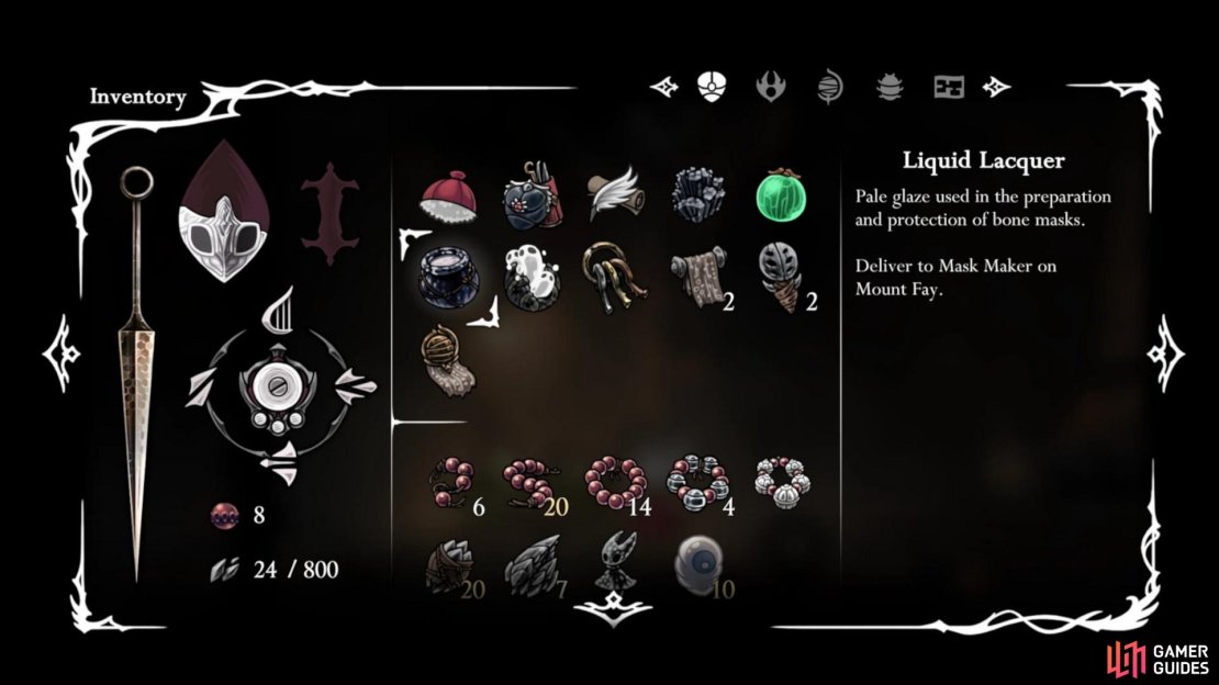 Players can get a quest from Bellhart town that requires you to take an item to the Mask Maker’s location. Image via Gamer Guides / Team Cherry.