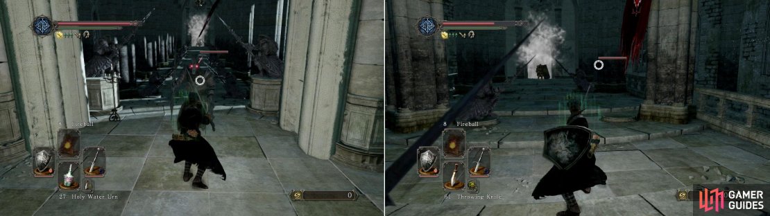 Take it slowly as you walk down the hallway as a total of four Stone Knights will come to life and break out of the statues to the side (it&rsquo;s the same statues every time by the way).
