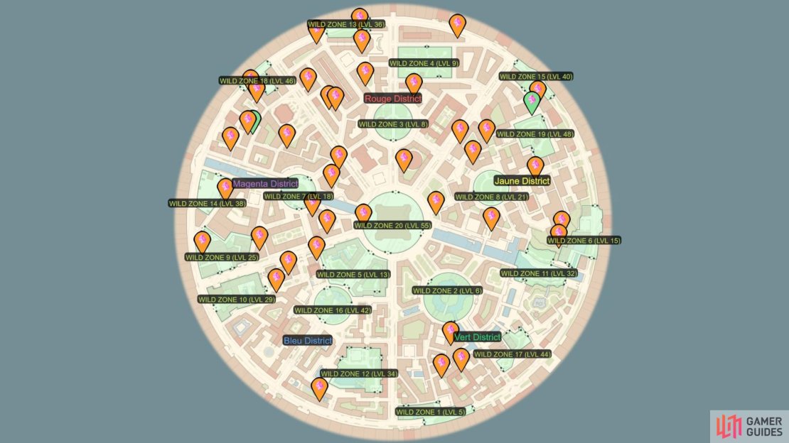 Here are some of the main cluster locations we have seen for Mega Shards on the Lumious City map. Image via Gamer Guides.
