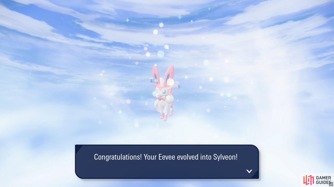 Eevee evolving into Sylveon.