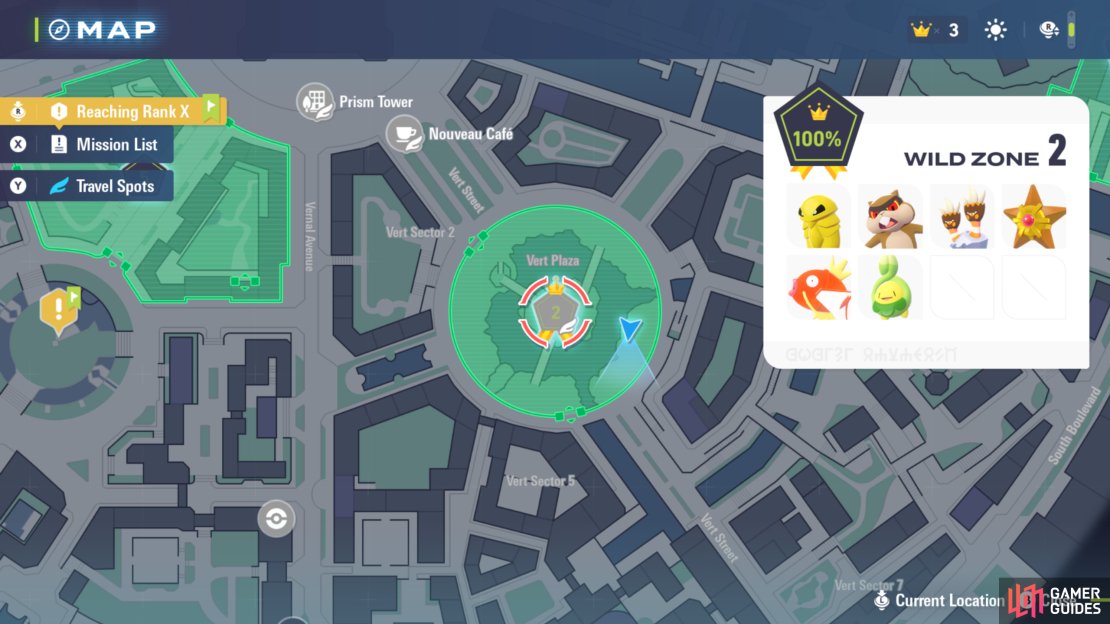 Wild Zone 2 is located to the southeast of Prism Tower.