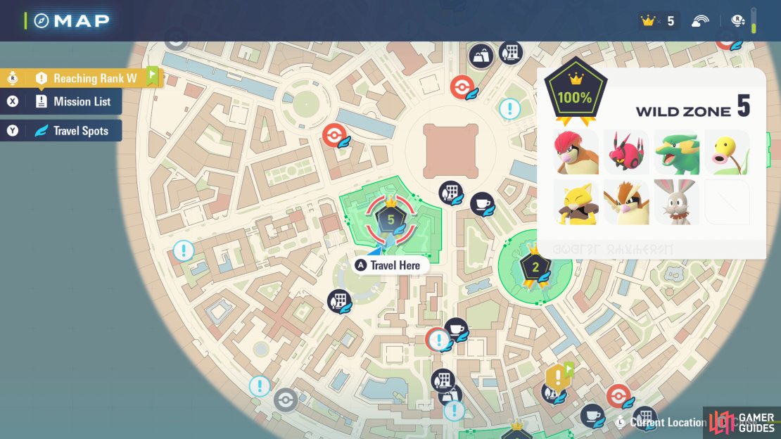 Wild Zone 5 is located to the northeast of the Blue Plaza.