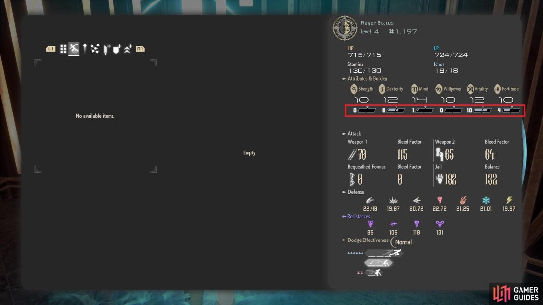 The bars underneath your stats represent if you are Overburdened or not.