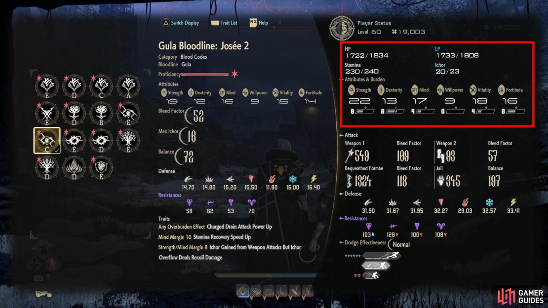 Different Blood Codes will have various changes on your stats and attributes.