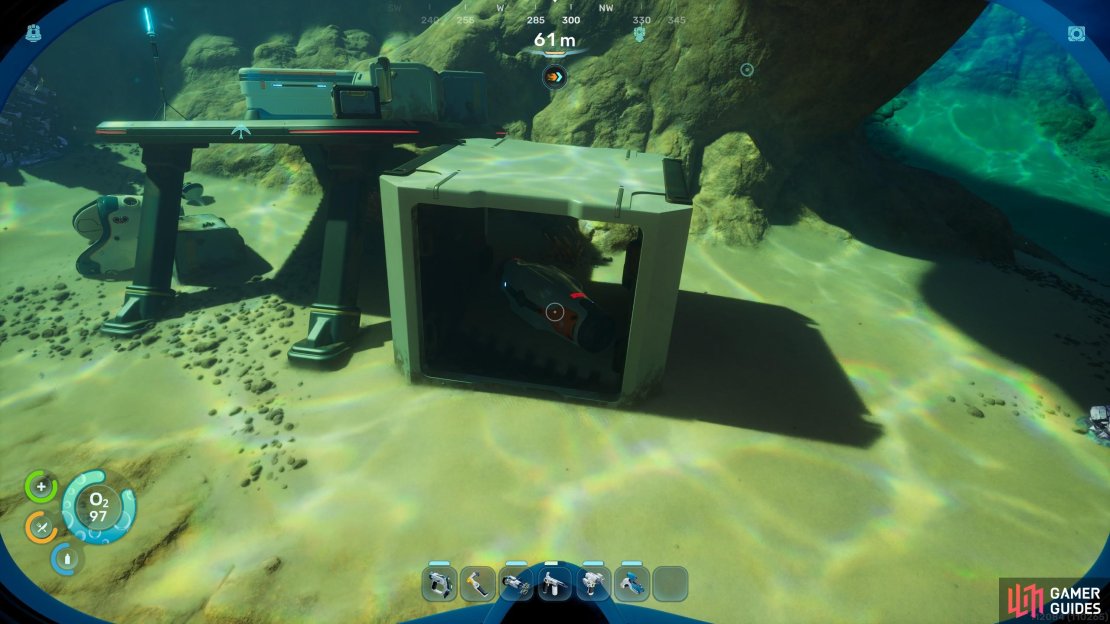 A Hydroelectric Turbine scan can be found on a platform on the seafloor near some Cicada ruins.