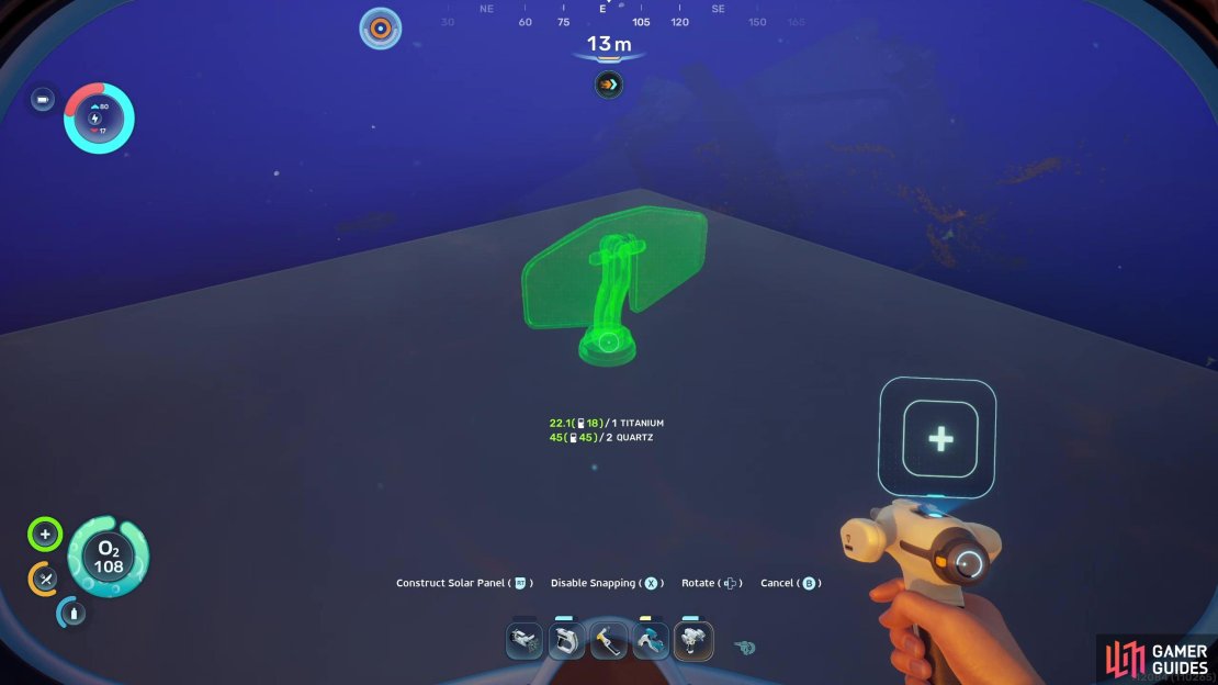 Before your base is really functional, it needs power - even a single Solar Panel will provide life support, allowing you to breathe inside your base.