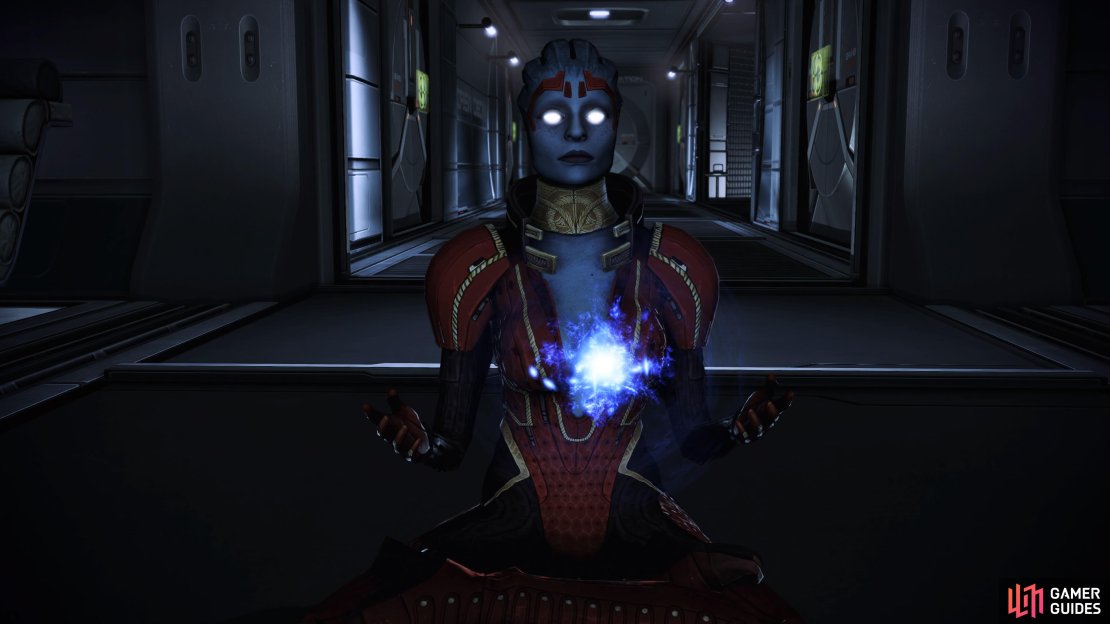 Speak with Samara in the Starboard Observation room which can be found on the 3F of the Normandy.