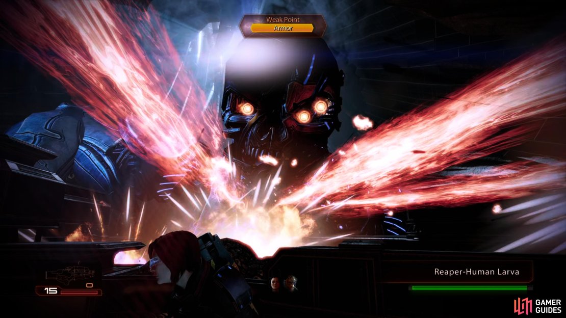Avoid the blasts launched by the Reaper-Human Larva,