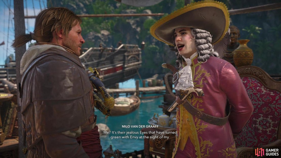 Find Milo Van Der Graaf on Great Inagua after completing &ldquo;This Old Cove&rdquo; to start his Naval Contract questline.