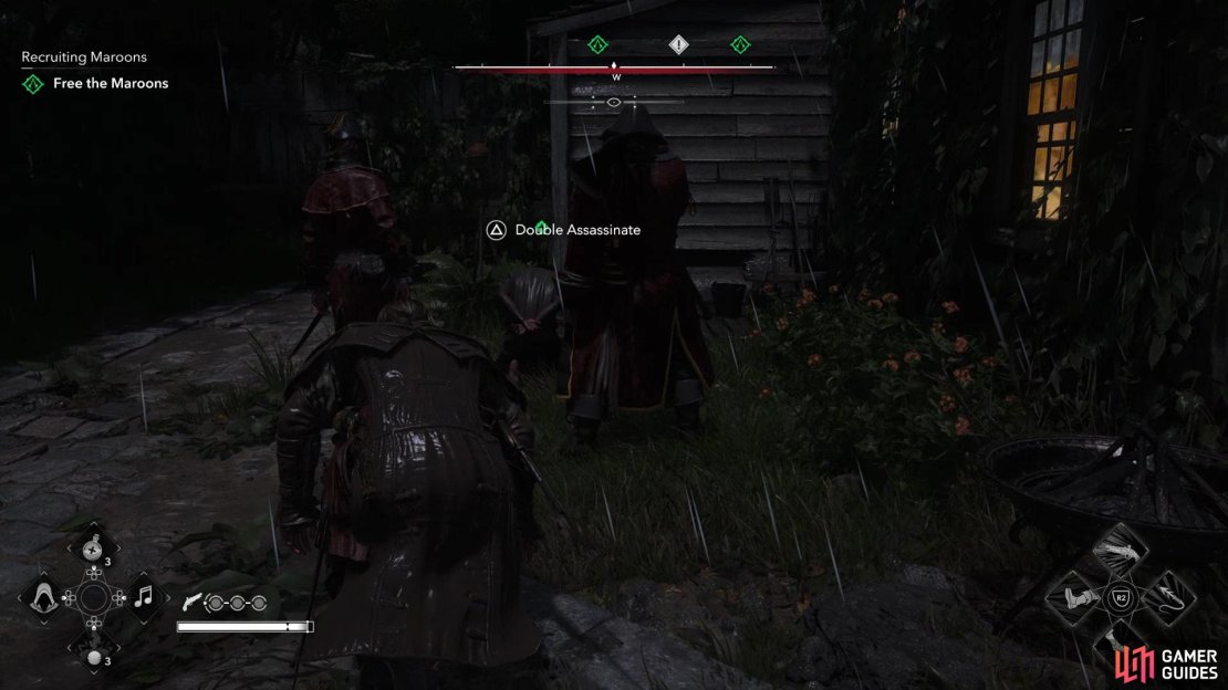 For the second quest in the questline, you&rsquo;ll need to free three captives - double assassinate two pairs of guards to rescue the southwesternmost captive,