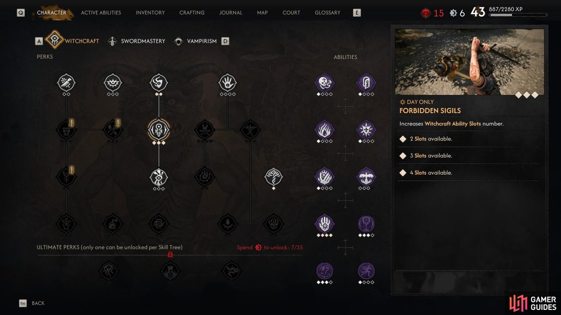 Forbidden Sigils is an obligatory investment that unlocks more Active Ability Slots for your Witchcraft abilities.