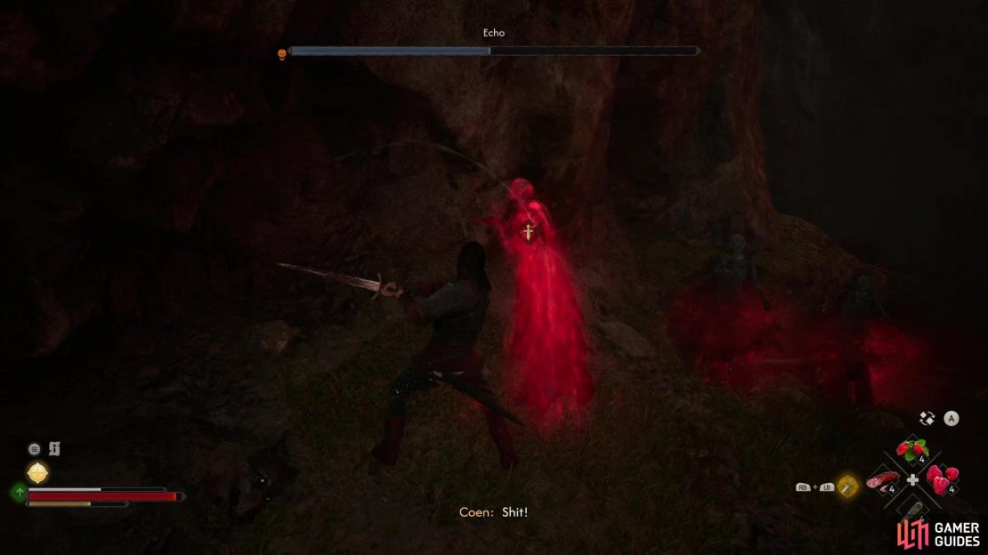 Defeat some wolves and wraiths (led by an Echo miniboss) in the bottom of the chasm
