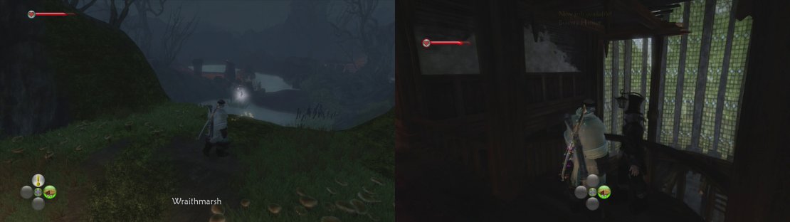 Exit to Wraithmarsh to find a key (left). Return to the gravekeeper to hand in the body part (right).