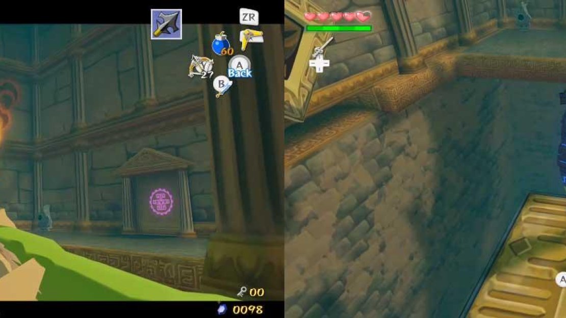 Two floating platforms will emerge from an alcove beneath the eye. Now, use the Grappling Hook to swing to what is now your left side of the room - where you left the statue. There, pick up the statue and cross the floating platforms and go through the door.